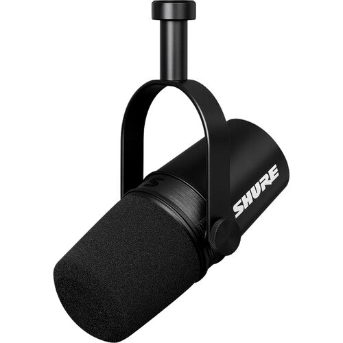 Shure MV7X dynamic microphone with black finish and metal grille, designed for professional audio recording and streaming.