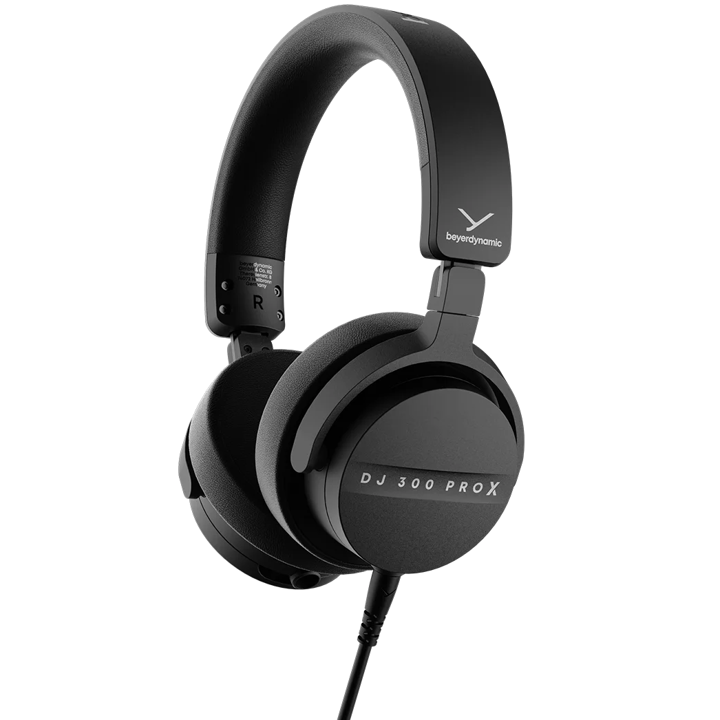 Beyerdynamic DJ 300 Pro X DJ headphones with over-ear design and adjustable headband, shown in a transparent perspective image.