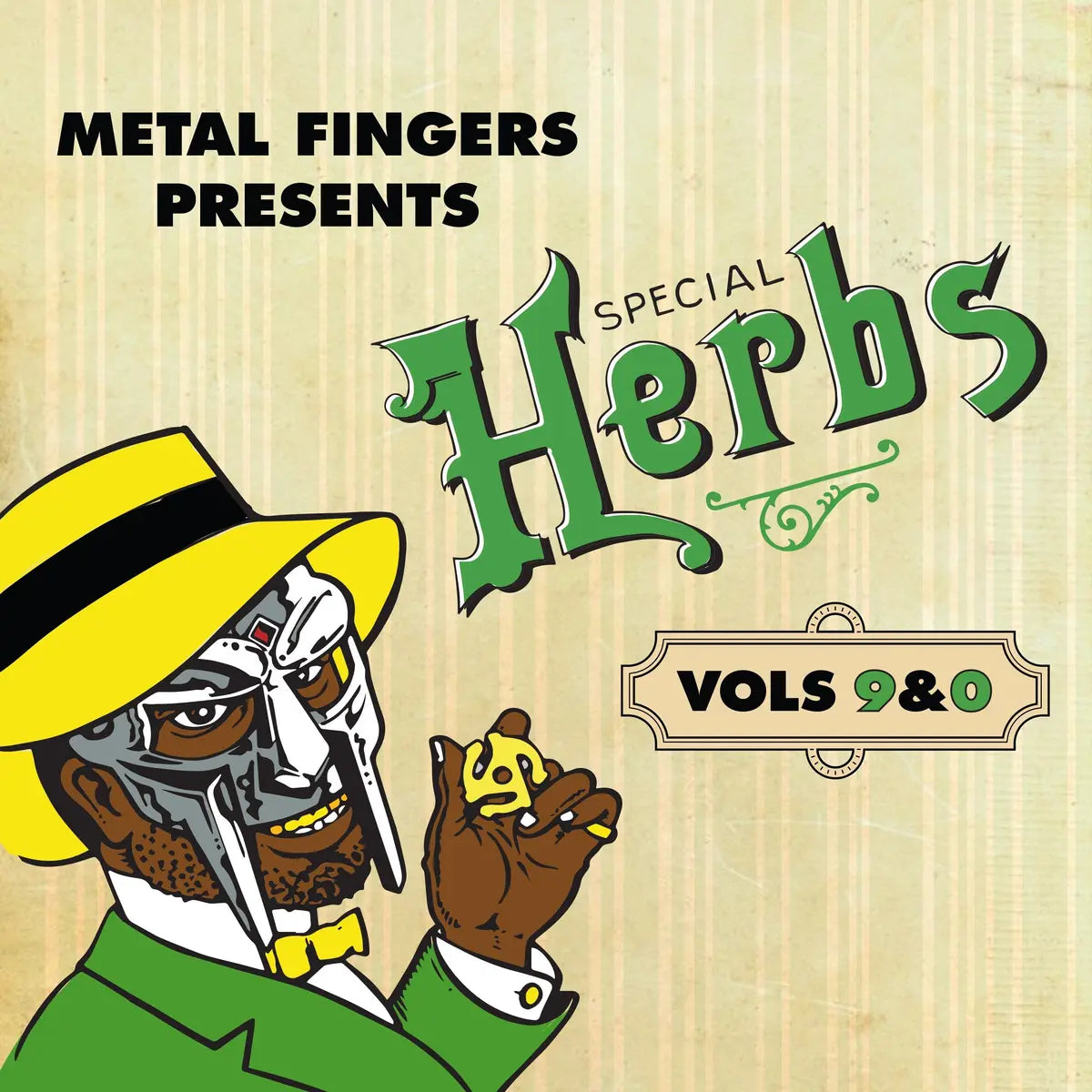 MF DOOM – Special Herbs Vol. 9 & 0 vinyl 2LP, evergreen record with album cover artwork