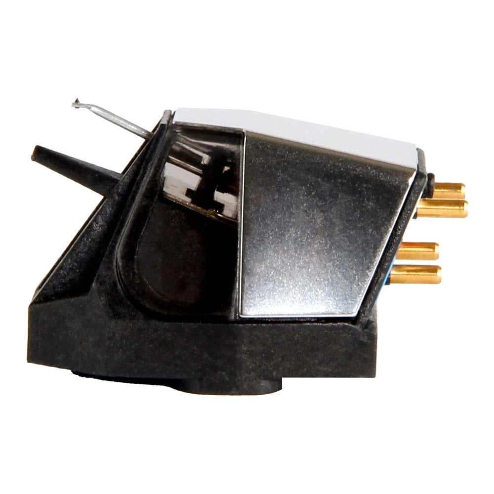 Rega ND5 moving magnet turntable cartridge installed on a turntable for high-quality audio playback.