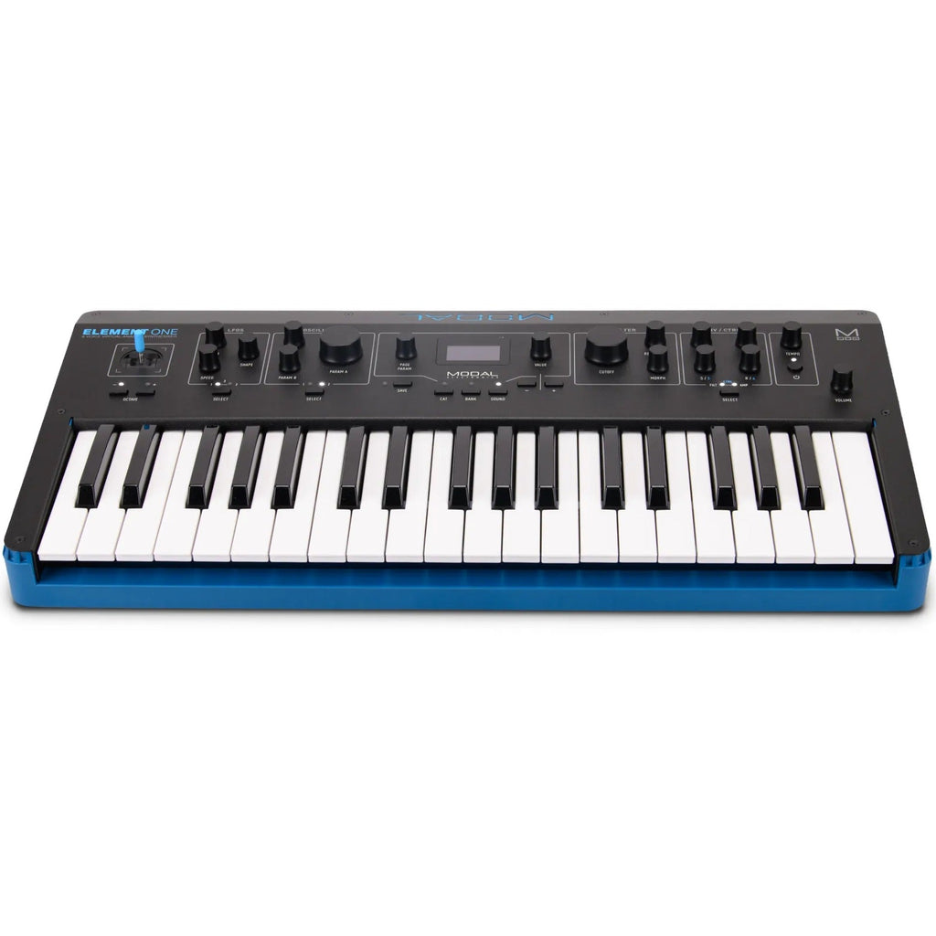 Modal Electronics Element One keyboard synthesizer with black keys and control knobs, showcasing its compact electronic music instrument.