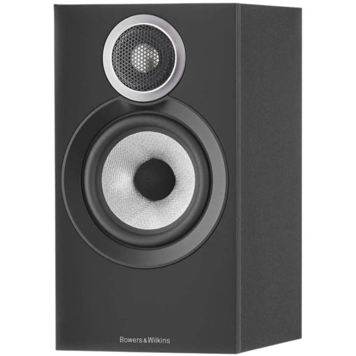 Bowers & Wilkins 607 S3 passive bookshelf speakers with black enclosures and driver cones, ideal for home audio setups.