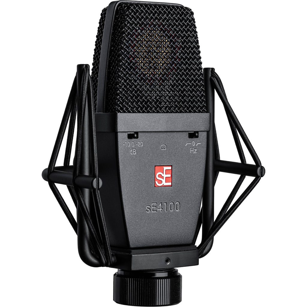 SE Electronics sE4100 condenser microphone with sleek black finish and professional audio capturing design.