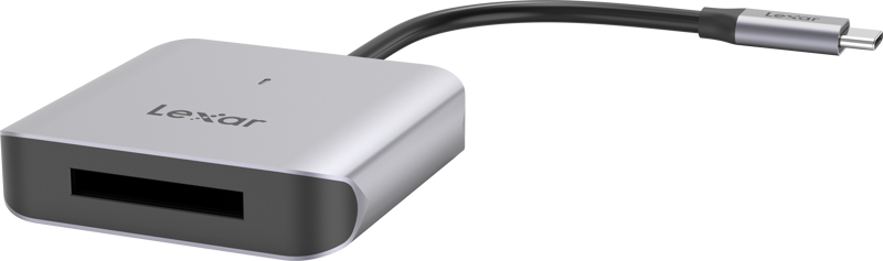 Lexar CFexpress Type B Card Reader LRW510U with USB-A and USB-C ports for fast data transfer from memory cards.