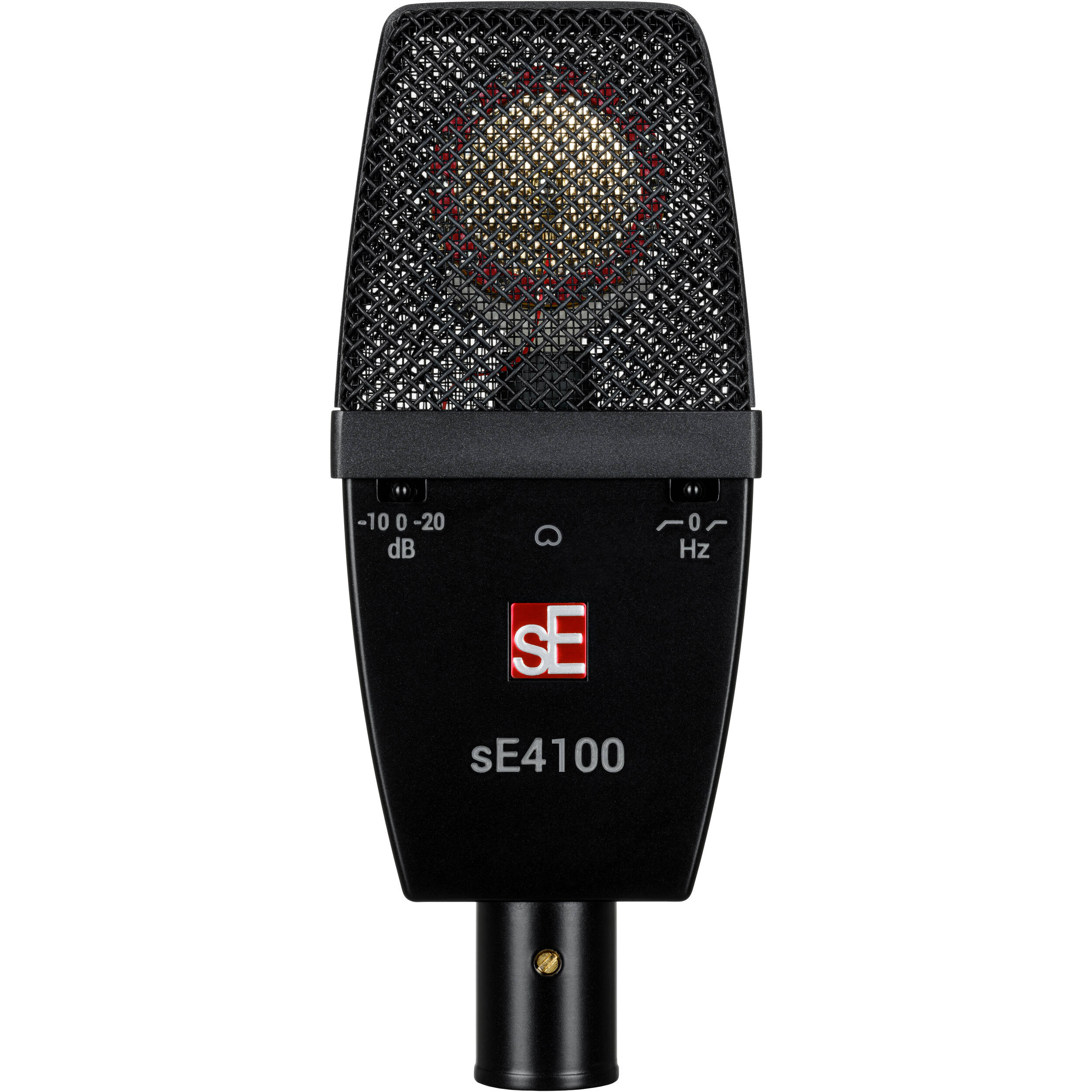 sE Electronics sE4100 condenser microphone with black metal body and shock mount, ideal for studio recording and vocals