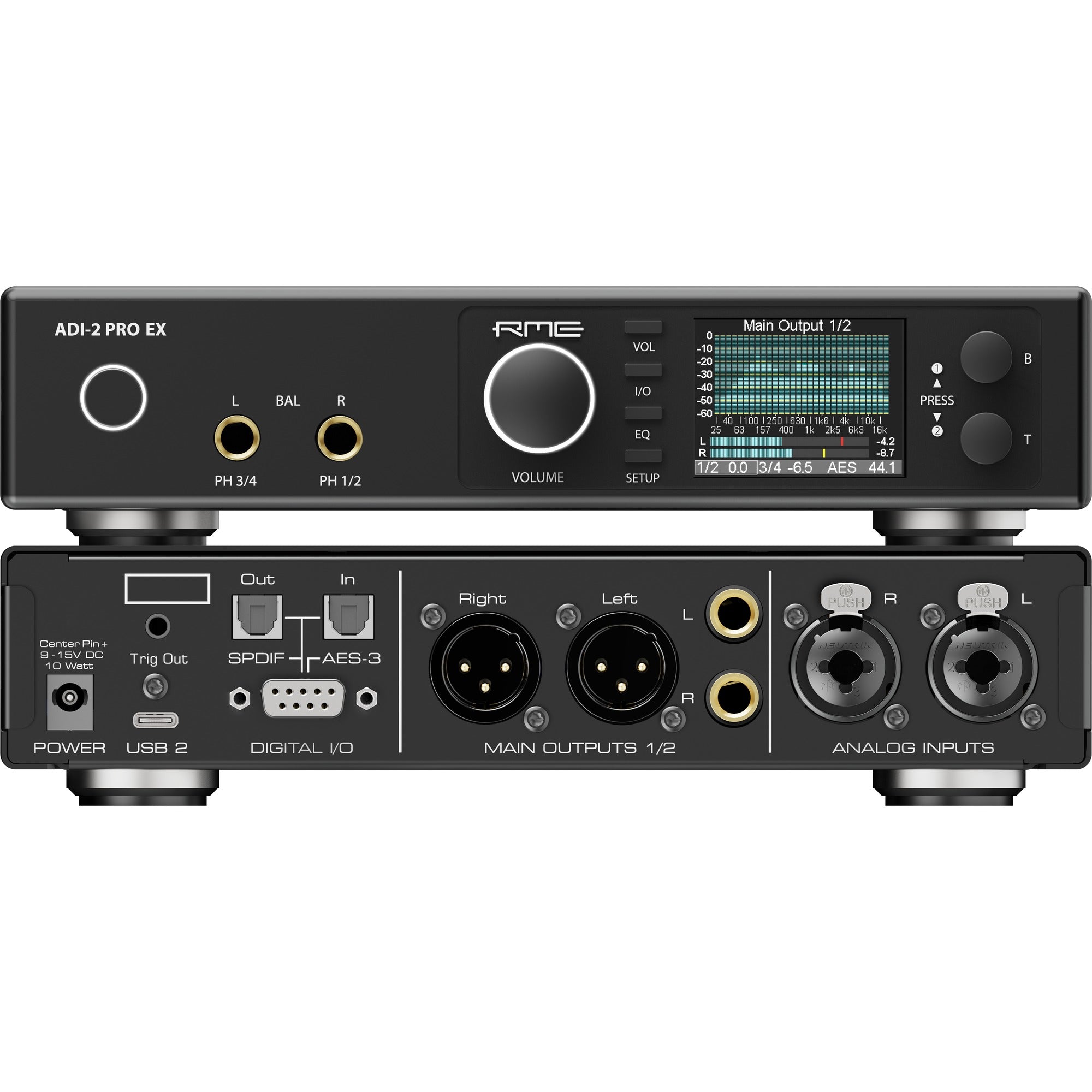 RME ADI-2 Pro EX front and back panel detail