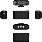 Hollyland Lark Max 2 Creator Wireless Microphone System for four people, compact audio transmitters and receivers setup.