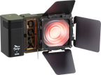 Zhiyun Molus X100 RGB light displaying vibrant multicolor lighting effects on a professional lighting setup.