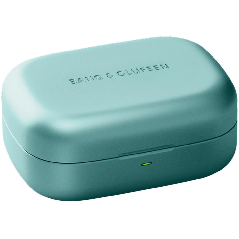 Wireless in-ear headphones from Bang & Olufsen Beoplay Eleven with sleek black design and compact charging case visible.