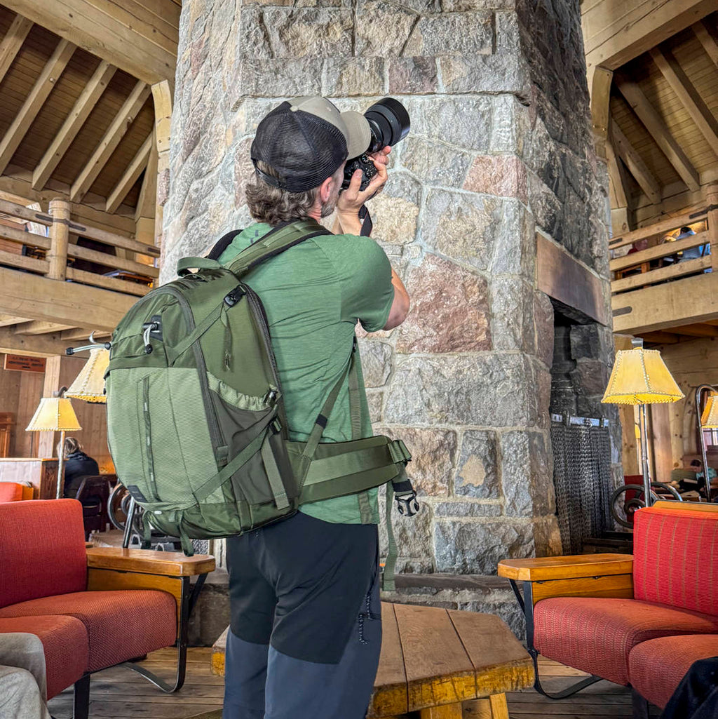 Think Tank Mindshift BackLight video equipment bag with padded compartments, designed for carrying camera gear and accessories.