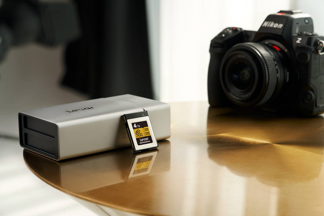 Lexar CFexpress 4.0 Pro Gold memory card with high-speed R3600/W3300 performance, shown in a close-up image.