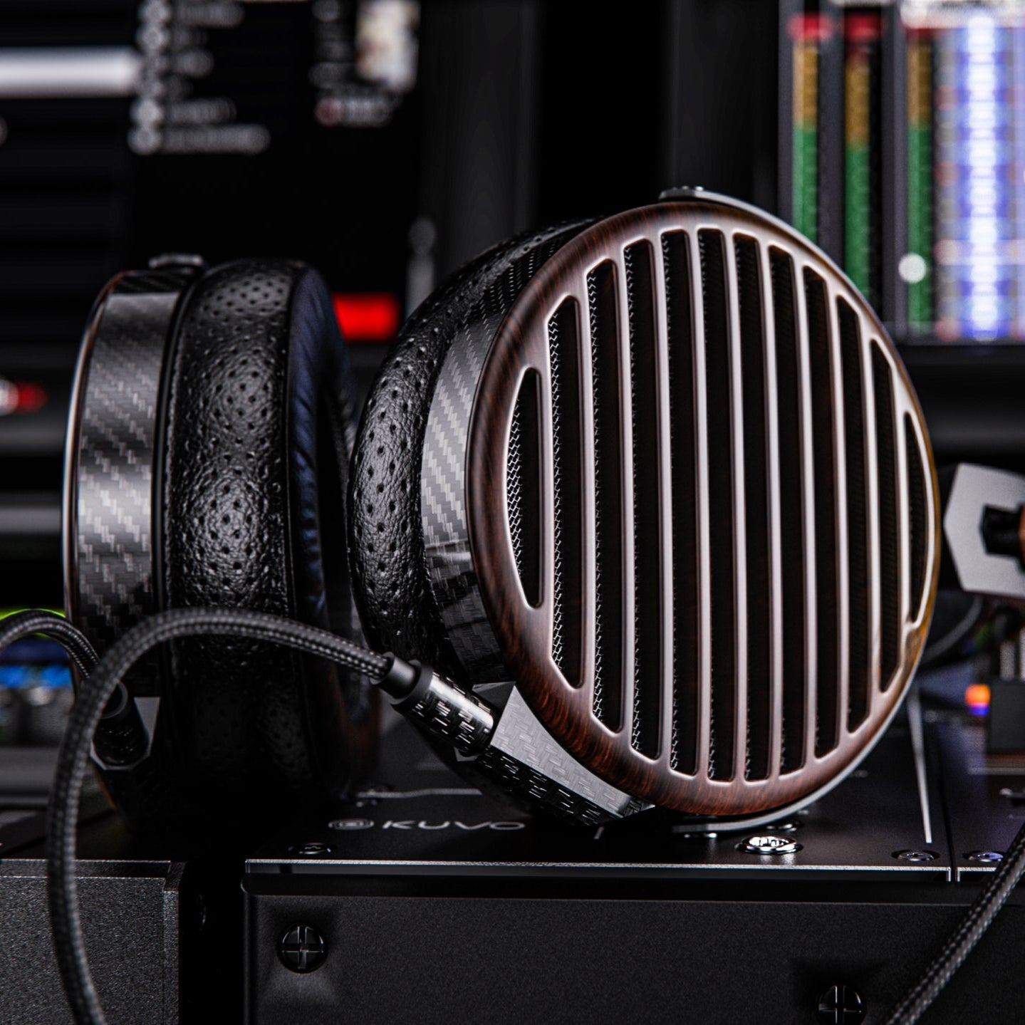 FiiO FT7 wired headphones with black ear cups and silver accents, featuring over-ear design and braided cable for high-quality sound.