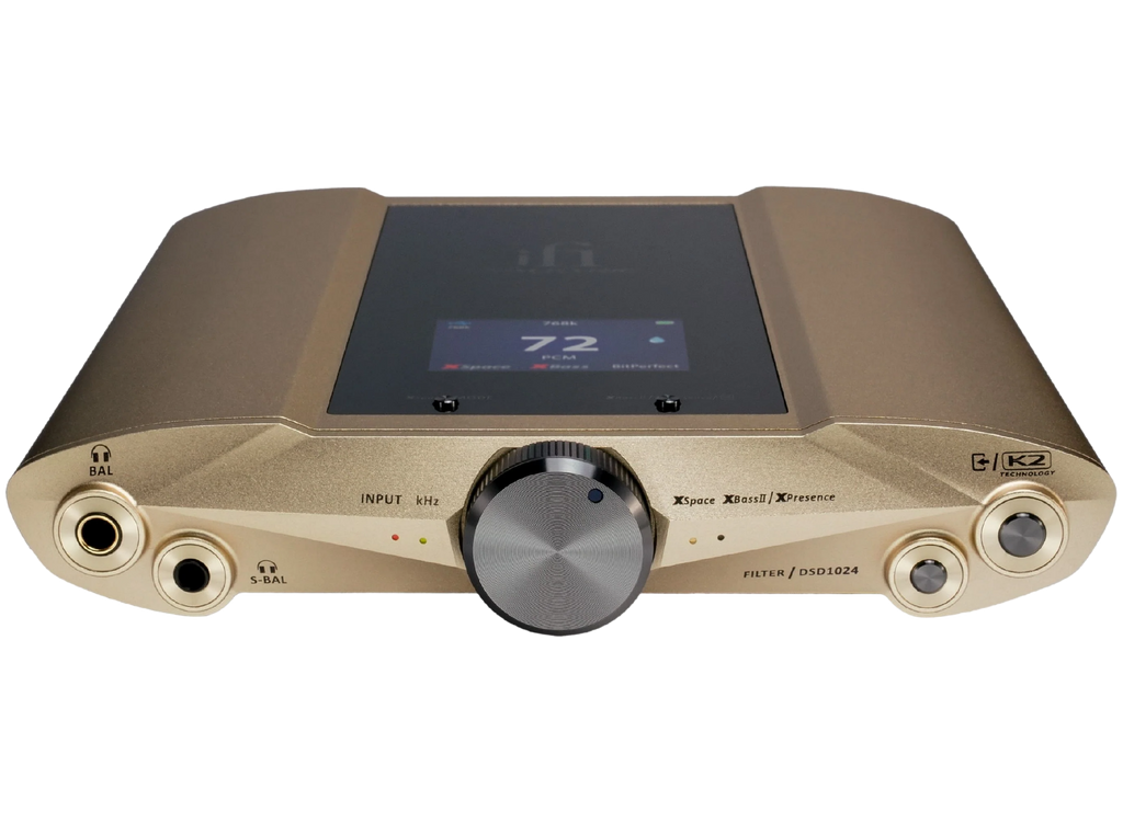 iFi Audio iDSD Valkyrie headphone amplifier and DAC showing front panel with controls and display screen