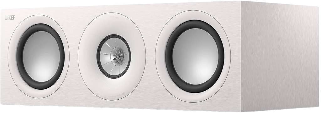 KEF Q6 Meta center speaker showing black speaker grille and sleek design for home audio systems