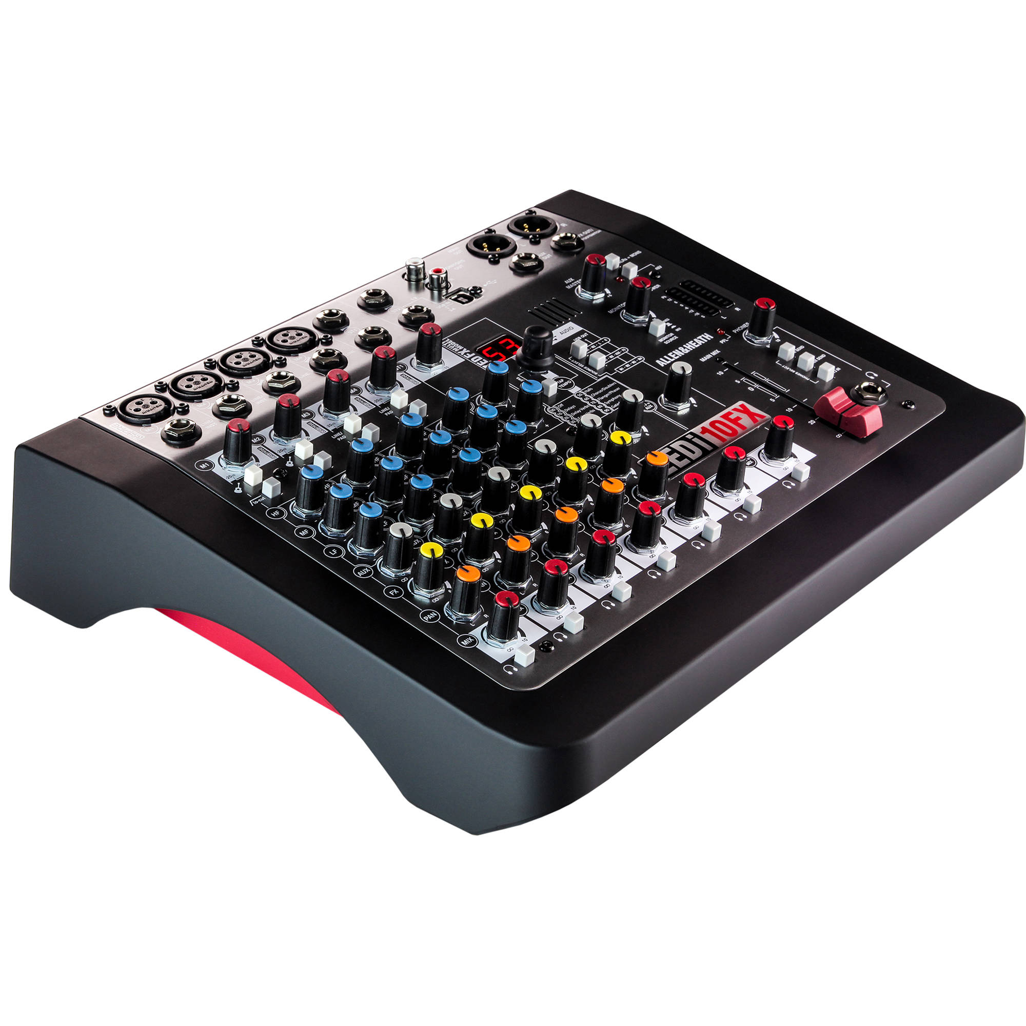 Allen & Heath ZEDi-10FX analog mixer with multiple input channels, knobs, and built-in effects for live sound and recording.
