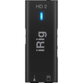 IK Multimedia iRig HD 2 audio interface with guitar and instrument connections, compact design, and control knobs.
