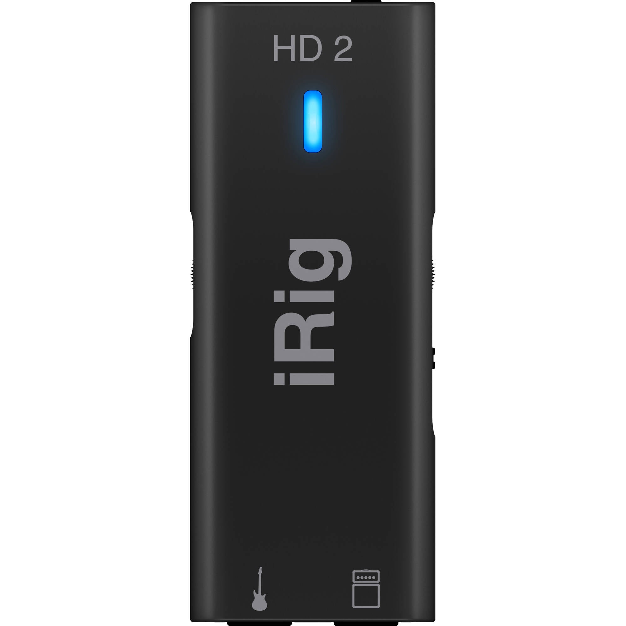 IK Multimedia iRig HD 2 audio interface with guitar and instrument connections, compact design, and control knobs.