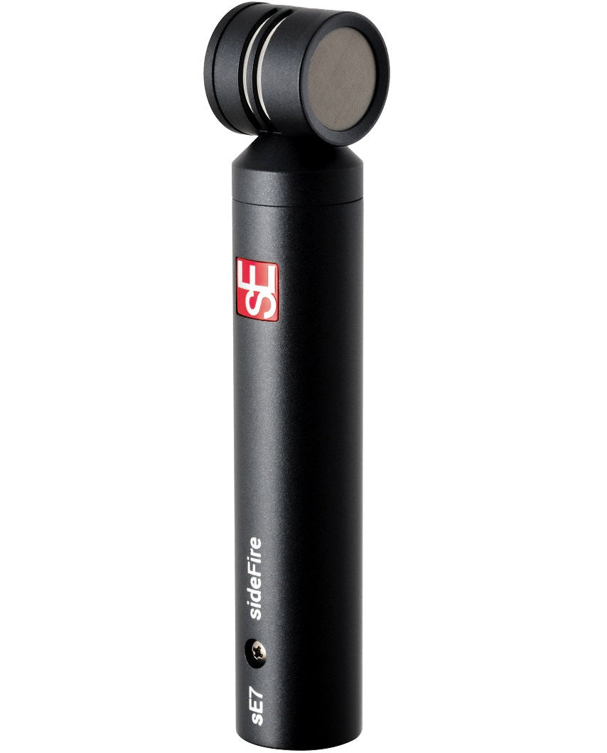 Pair of SE Electronics sE7 sideFire condenser microphones shown in a matched pair setup, ideal for professional audio recording.