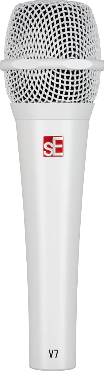 sE Electronics V7 dynamic microphone without switch, showing its professional metal grille and black body on a neutral background.