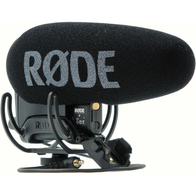Rode VideoMic Pro+ camera microphone mounted on a camera, capturing high-quality audio for videography and filmmaking.
