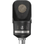 Neumann TLM 107 studio condenser microphone with shock mount and pop filter for professional recording setups.