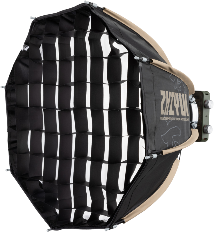 Zhiyun Molus X100 RGB light displaying colorful lighting options with adjustable brightness and color settings.