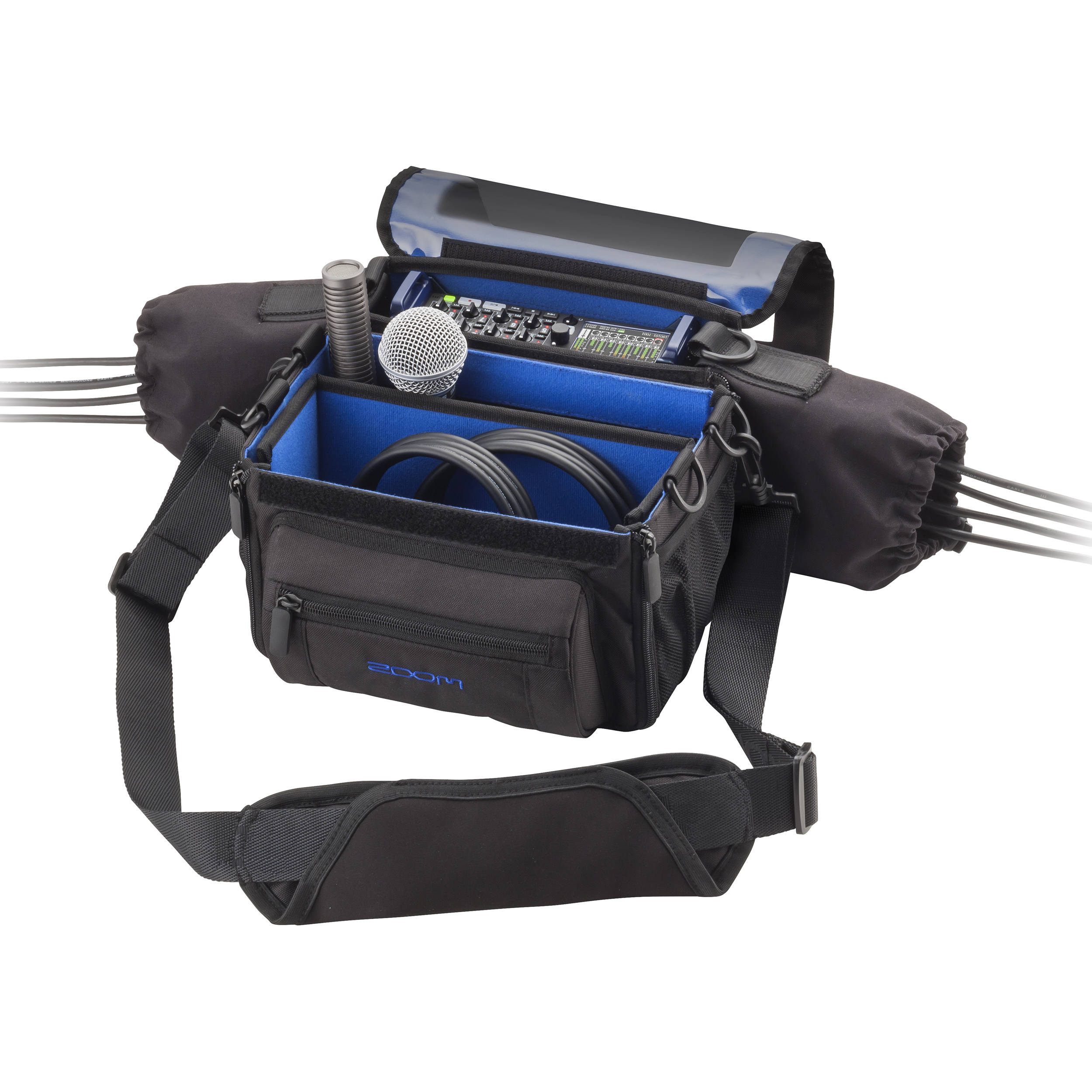 Zoom PCF-8n microphone bag in black, showing padded protective case with zipper closure for easy transport and storage.