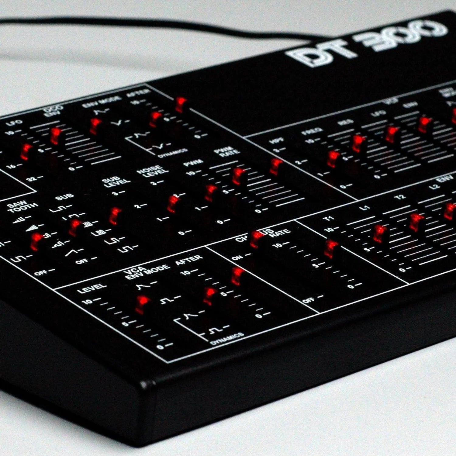 Dtronics DT-300 V2 synthesizer module with control knobs and display, designed for music production and sound design.