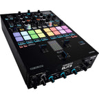 Reloop ELITE DJ mixer with multiple controls, colorful LED displays, and professional audio interface for DJ performances.