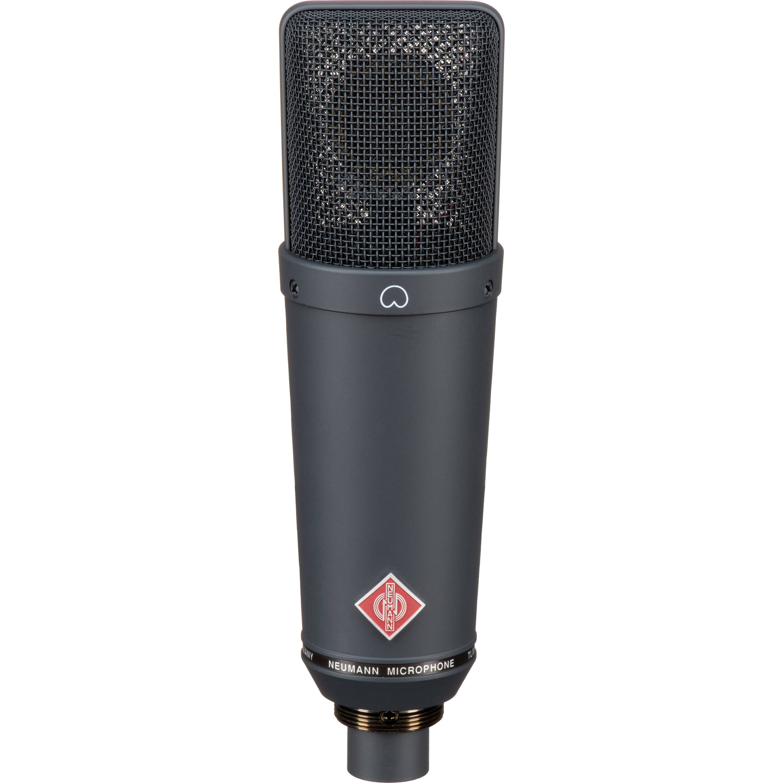 Neumann TLM 193 condenser microphone with a sleek black design on a stand, ready for professional studio recording.