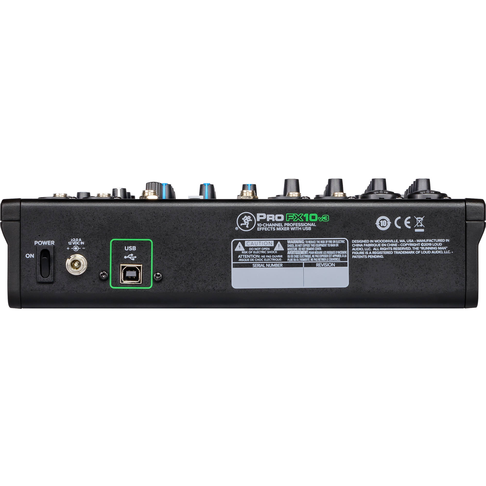 Mackie ProFX10v3 analog mixer with multiple input channels and built-in effects, showcasing its compact design and controls.