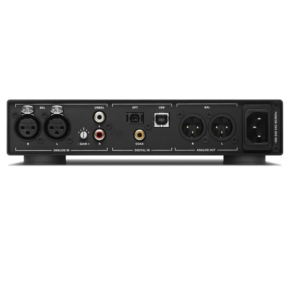 Sennheiser HDV 820 EU headphone amplifier and DAC with sleek black design and control knobs on front panel.