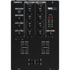 Reloop RMX-10 BT DJ mixer with dual channels, Bluetooth connectivity, and professional controls for mixing music.