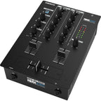 Reloop RMX-10 BT DJ mixer with multiple knobs, faders, and Bluetooth connectivity for professional music mixing.