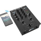 Reloop RMX-10 BT DJ mixer with dual channels, knobs, and volume controls, designed for professional DJ mixing setups.