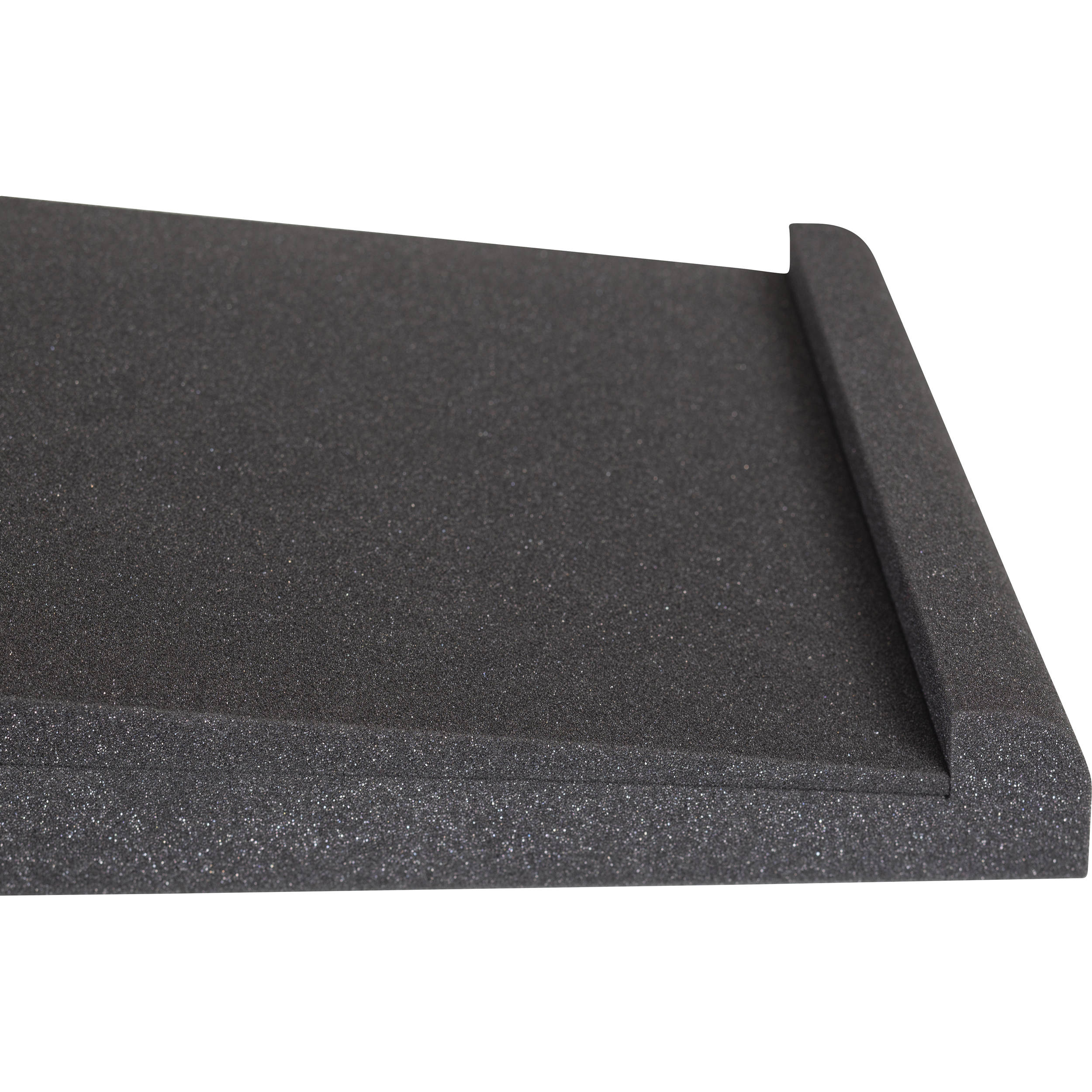 Gator Studio Monitor Isolation Pads placed under studio monitor stands for vibration reduction and sound clarity.
