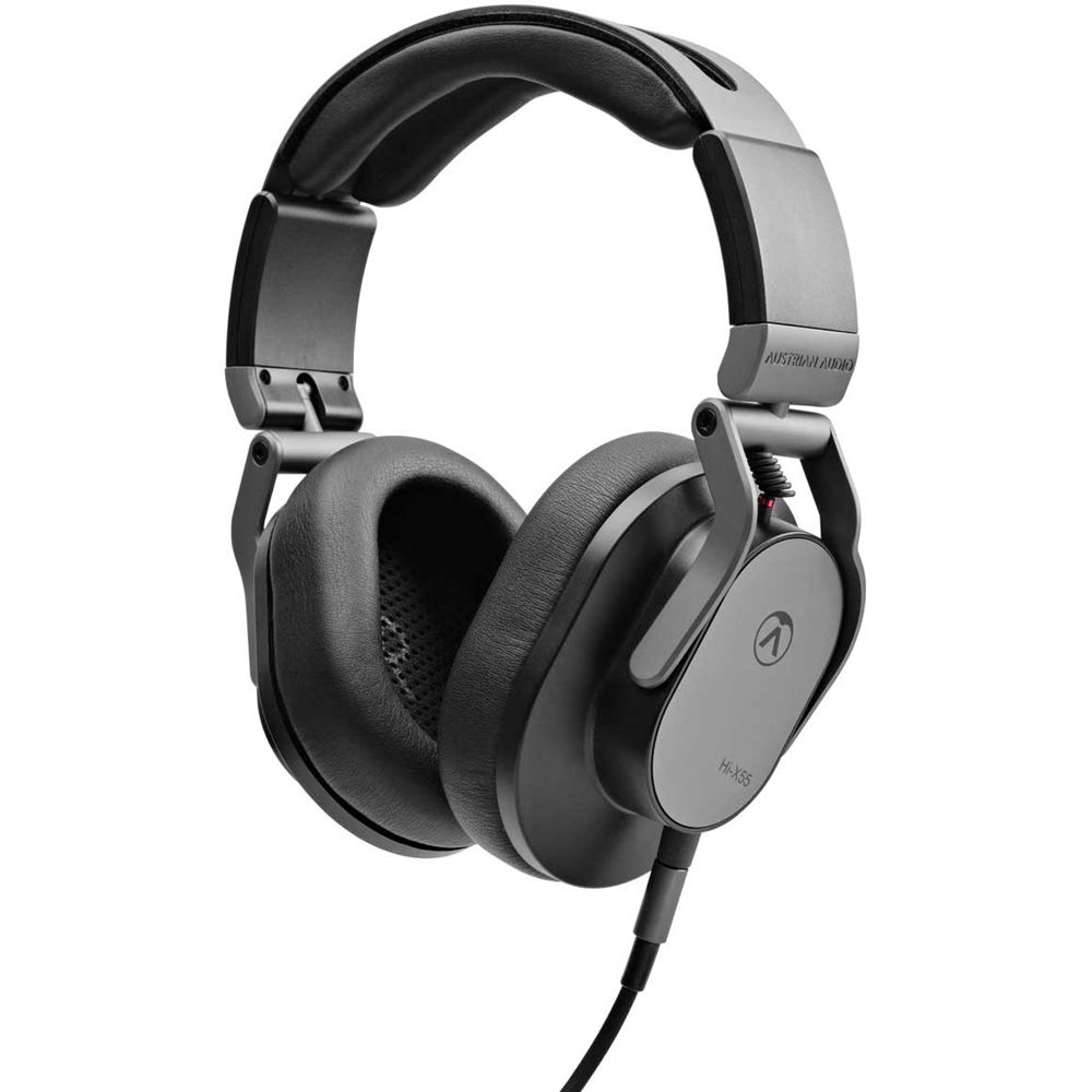 Austrian Audio Hi-X55 studio headphones with over-ear design and adjustable headband, black color, and cushioned ear cups.