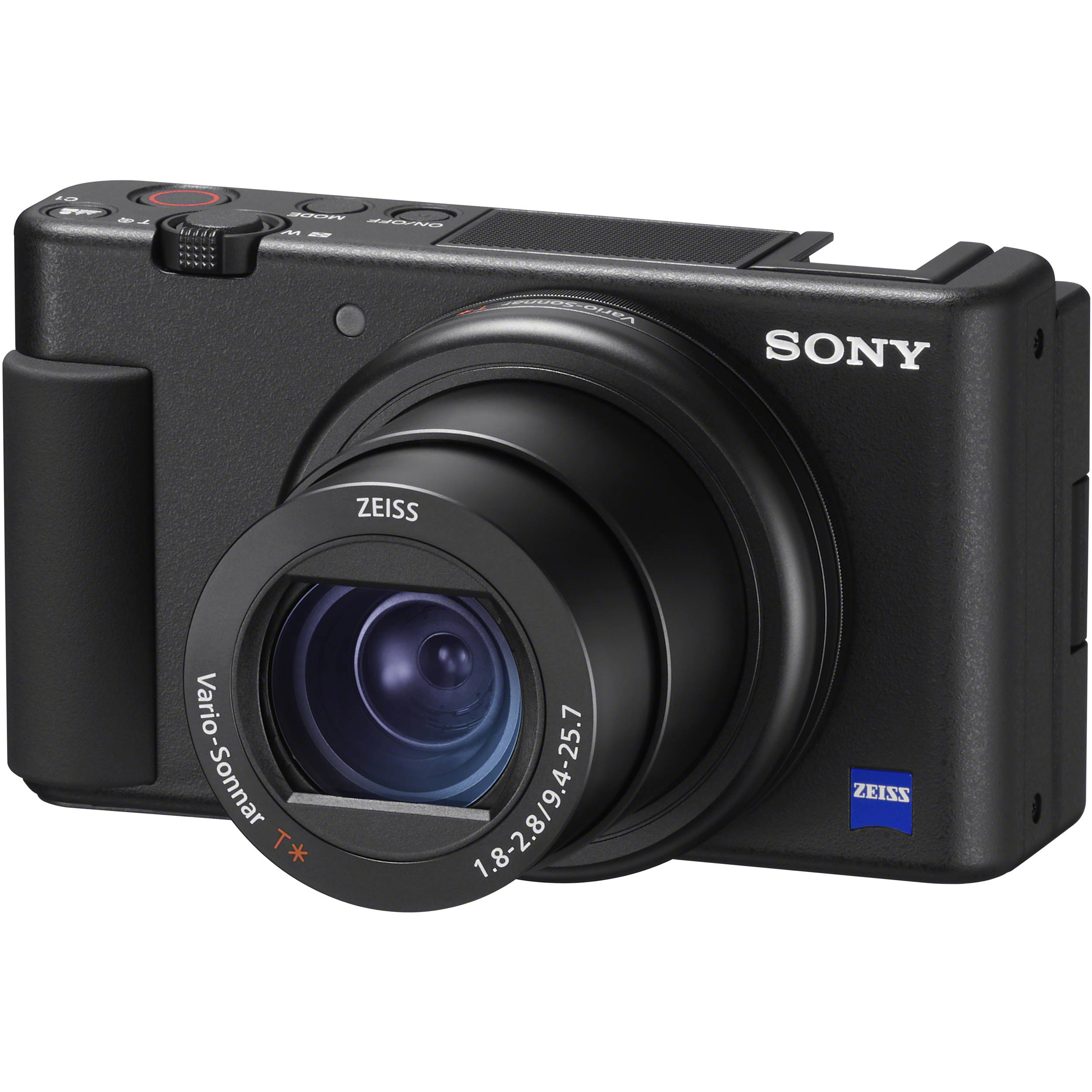 Sony ZV-1 video camera with flip-out screen and compact design, ideal for vlogging and high-quality video recording.