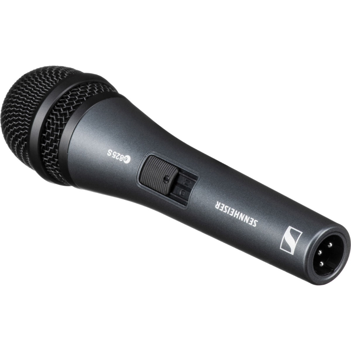Sennheiser E 825-S dynamic microphone with black body and grille, ideal for live vocal performances and sound recording.