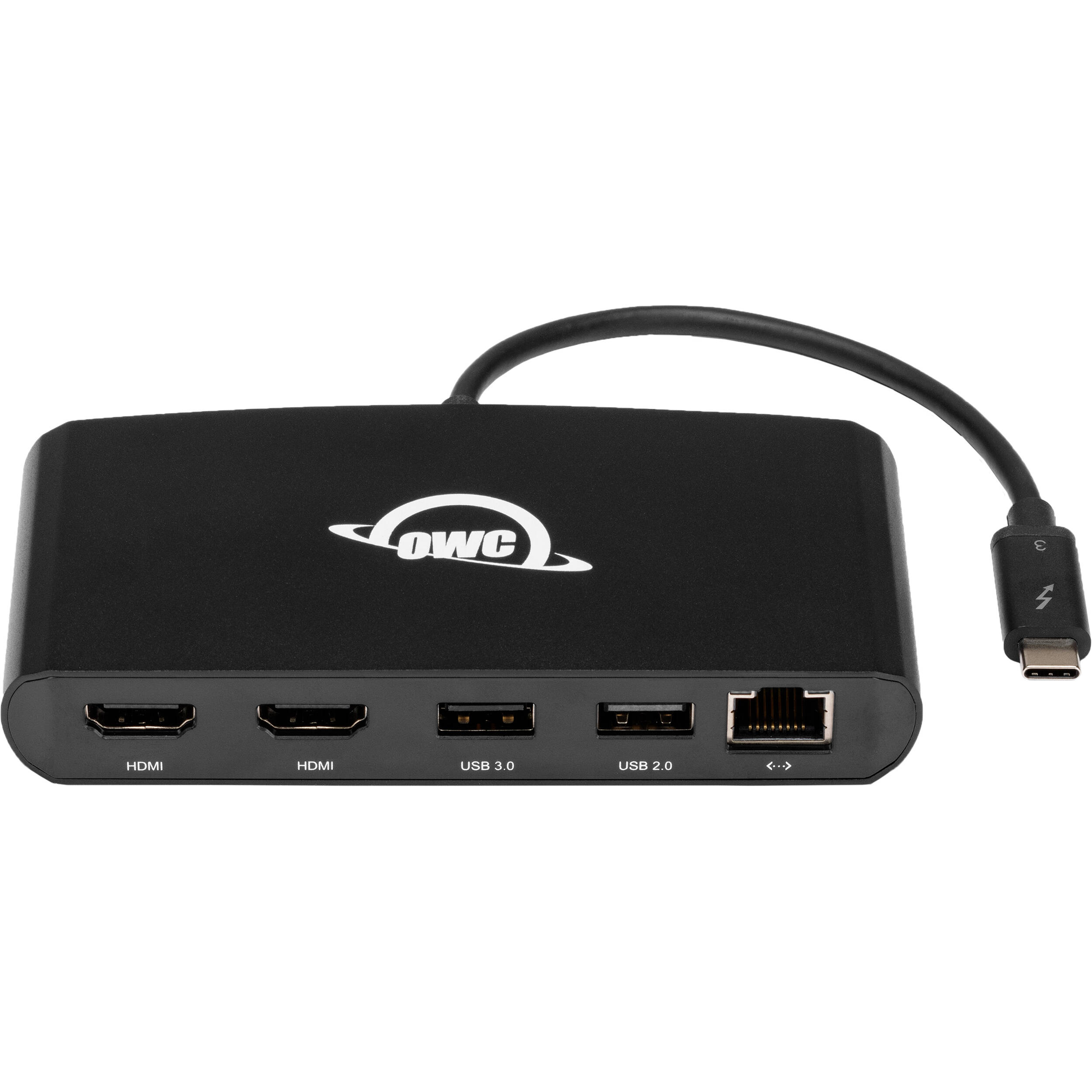 OWC Thunderbolt Mini Dock with multiple ports, compact design, and sleek black finish for versatile connectivity.