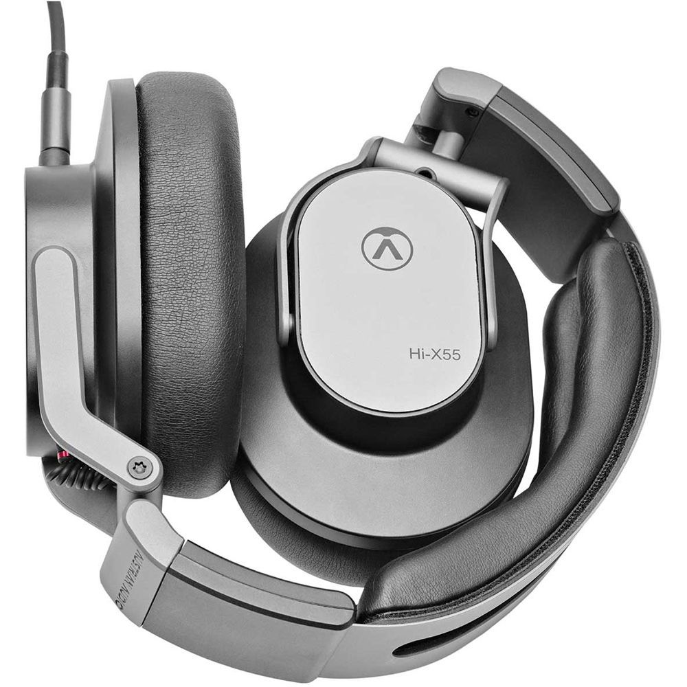 Austrian Audio Hi-X55 studio headphones with over-ear design and black ear cups, resting on a white background.