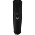 Warm Audio WA-87 R2 condenser microphone shown from front, featuring classic design and professional audio recording capabilities.