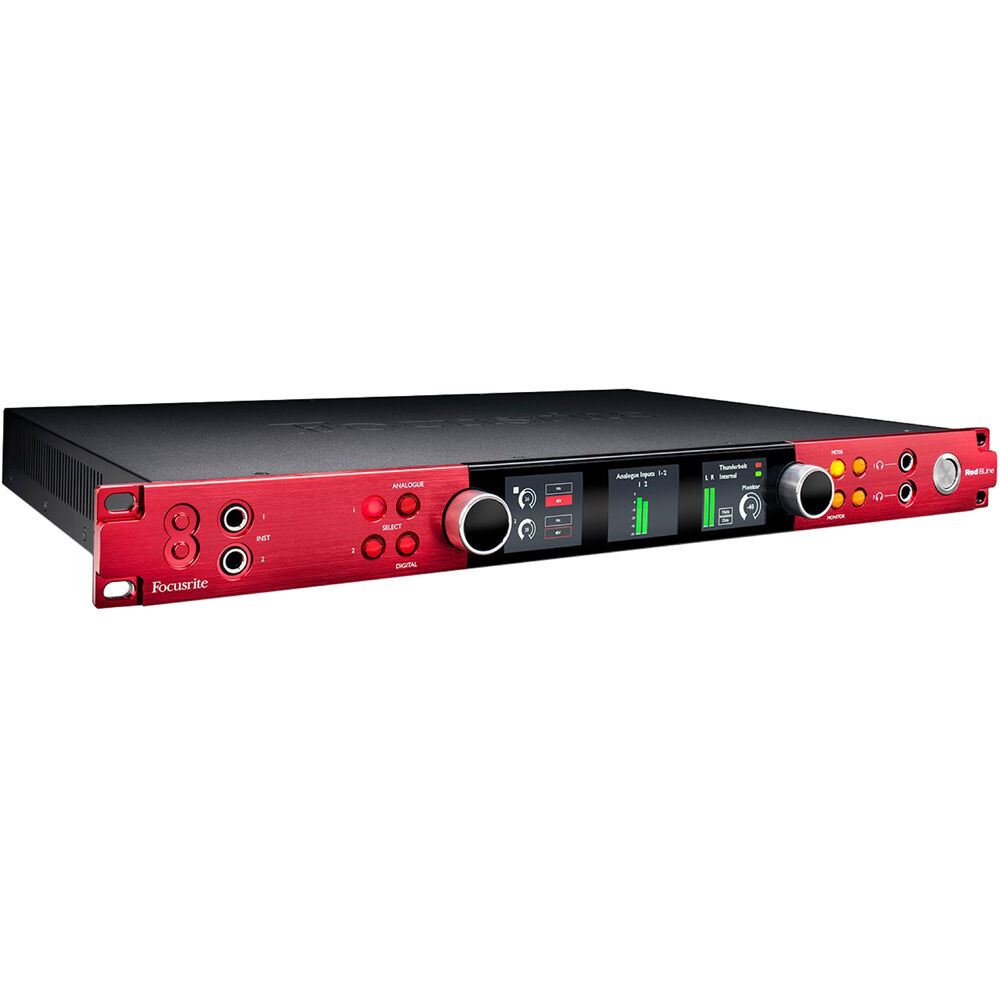 Focusrite Red 8Line audio interface with multiple input and output ports, professional-grade digital audio equipment.