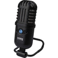 Reloop sPodcaster Go USB microphone with built-in stand and controls, ideal for podcasting and streaming.