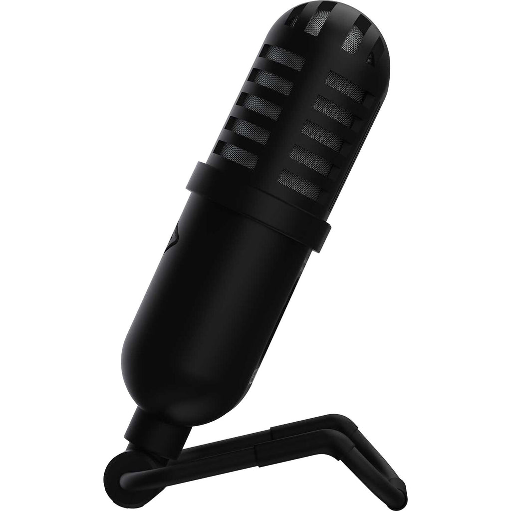 Reloop sPodcaster Go USB microphone with adjustable stand and built-in controls, ideal for podcasting and streaming.