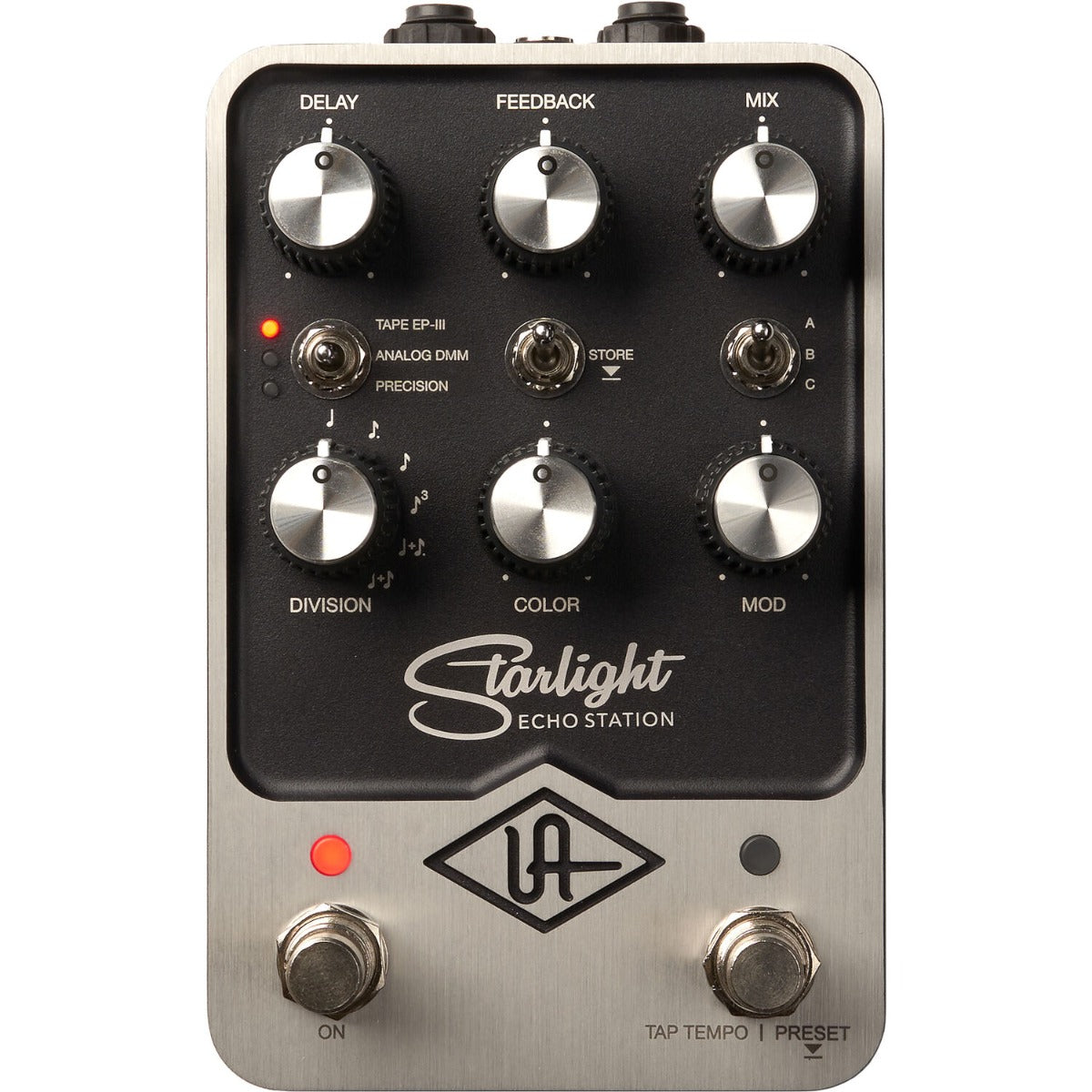 Universal Audio UAFX Starlight Echo Station effects pedal with knobs and switches on a textured surface.