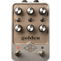 Universal Audio UAFX Golden Reverberator effects pedal showcasing a sleek design with knobs and inputs for sound modulation.