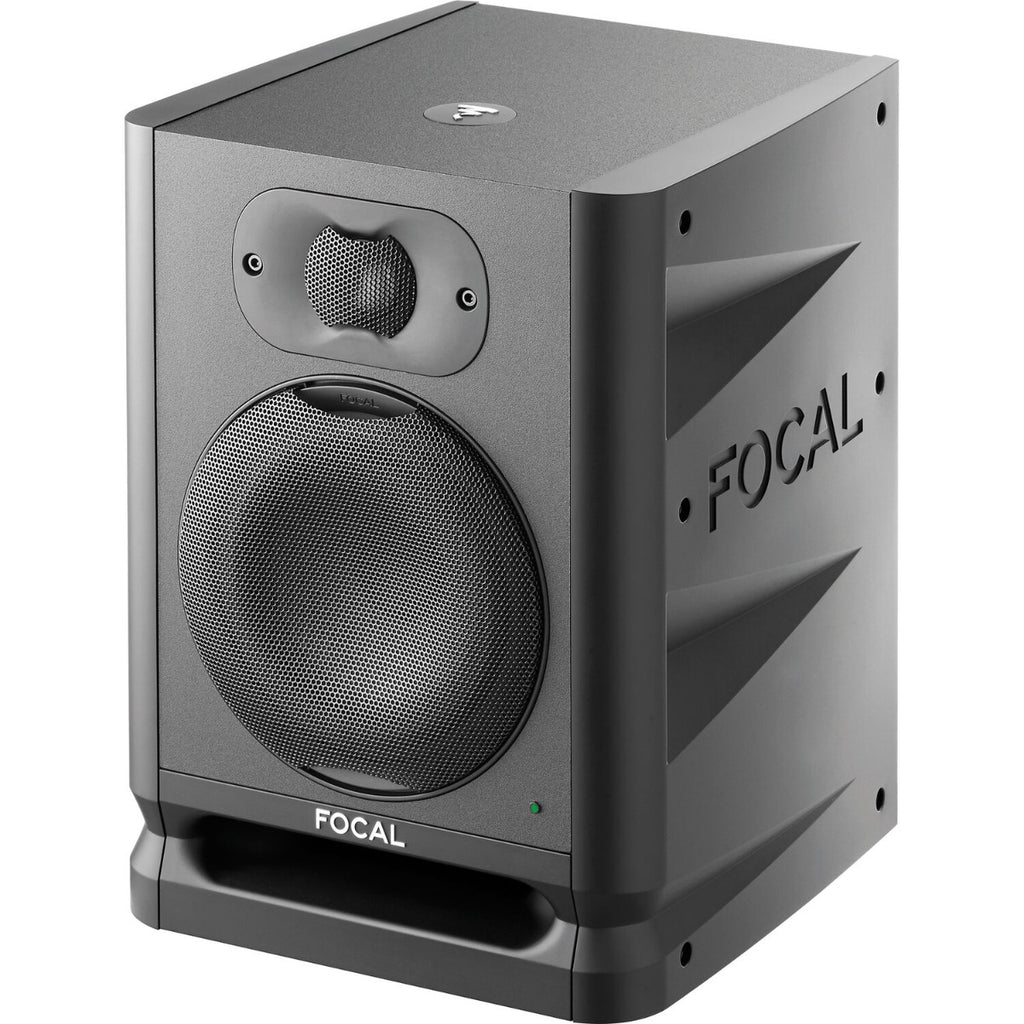 Focal Alpha 50 Evo active nearfield monitor speaker with sleek black finish and front-facing controls.