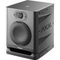 Focal Alpha 65 Evo active nearfield monitor speaker with black enclosure and front-facing controls, designed for studio use.