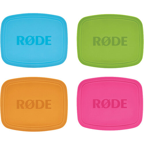 Rode Colors1 wireless microphone accessories set for NT-USB Mini, featuring four colorful windscreens.